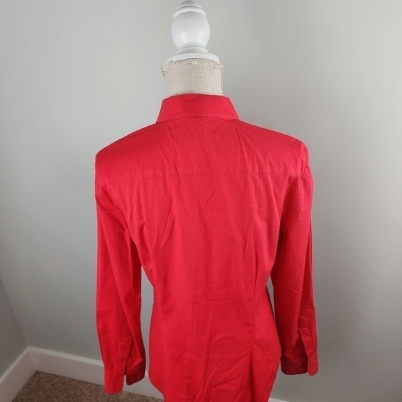 Moda International Long Sleeve Button Down Blouse Top Size Large Red - Picture 2 of 7